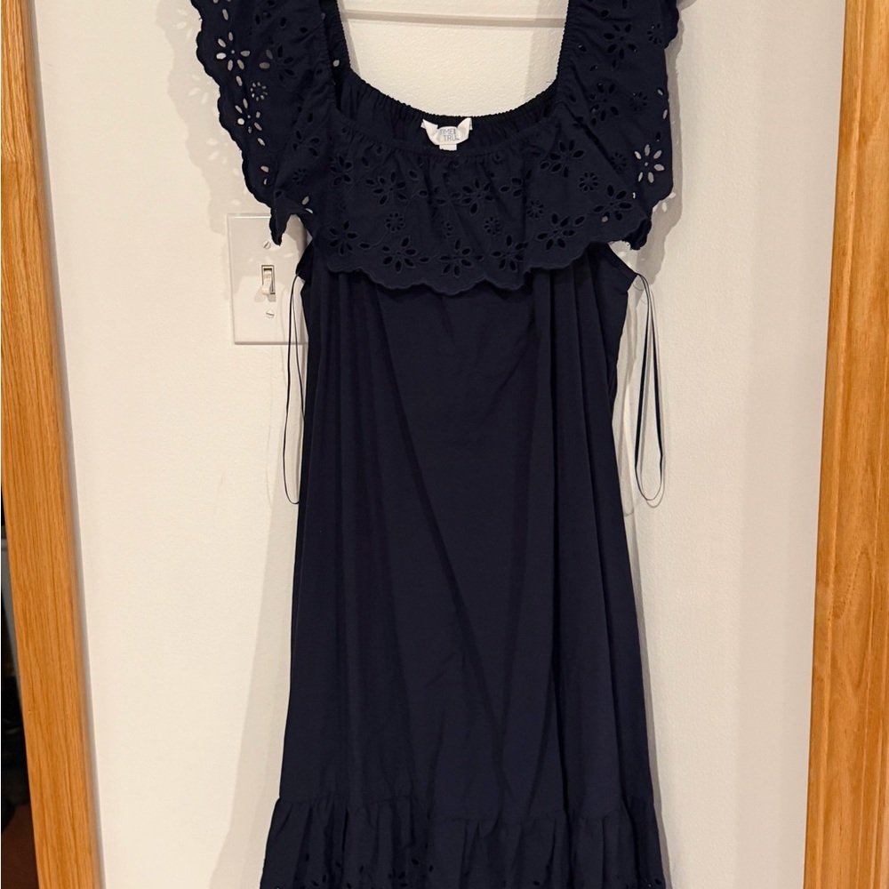 Time and Tru Dark Blue Eyelet Top